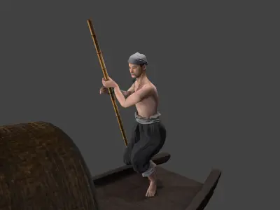 Chinese Boat man Low-poly 3D model
