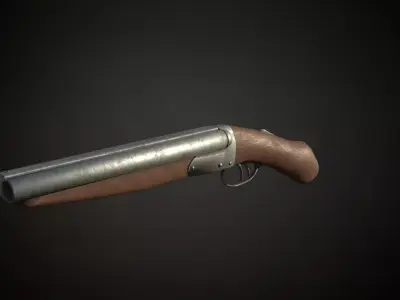 Sawn off double barrel shotgun Low-poly 3D model