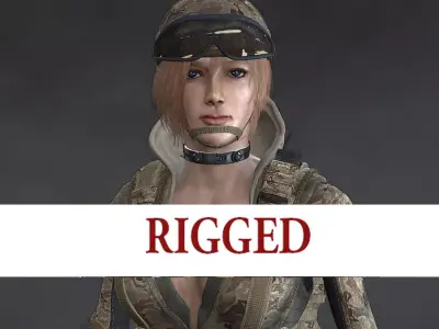 Female Soldier Rigged Low-poly 3D model