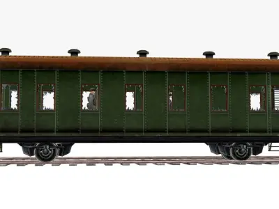 Military Passenger Train with Tank and Soldier Low-poly 3D model