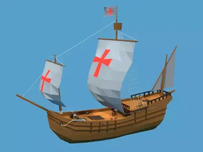 Low Poly Cartoon Pinta 1492 Ship Low-poly 3D model