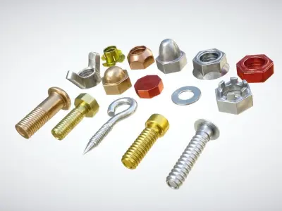 Industrial Screws Pack Low-poly 3D model