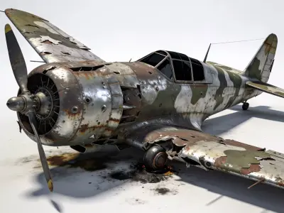 Realistic Battle-Damaged WWII Fighter Plane 3D Model Low-poly 3D model