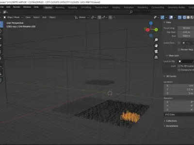CITY CLOUDS and UFO - Full Editable 3D Scene Low-poly 3D model