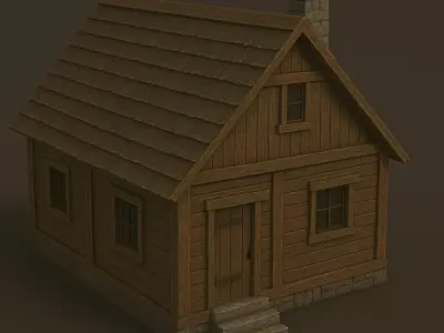 Rustic Wooden Village House 2 Story 3D Model 3D model