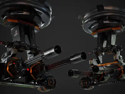 Turret PBR Game Ready machine gun Low-poly 3D model