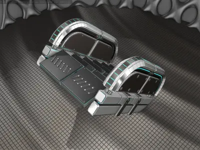 Sci-Fi Stairs - 31 - Silver Blue Neon Light Version Low-poly 3D model