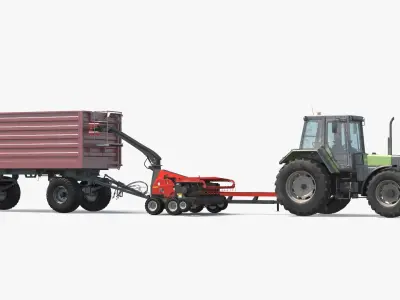 Tractor with Forage Harvester with Dump Trailer 3D model