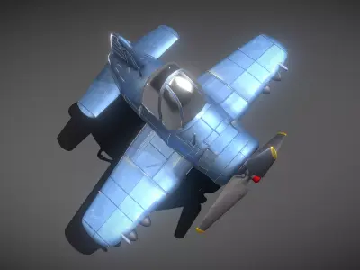 Cartoon Airplane F4U Fighter Low-poly 3D model