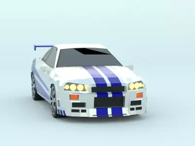 Nissan Skyline low poly game ready 3d model Low-poly 3D model Free low-poly 3D model