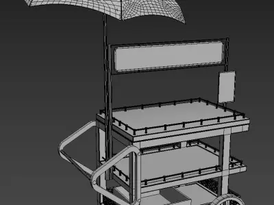 Stand wooden cart with umbrella 3D model