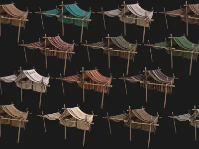 Market Stalls Tent Camping Pack Low-poly 3D model