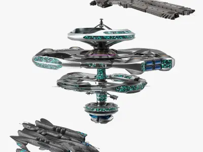 Sci Fi Space Station with Interplanetary Spacecraft Collection 2 3D model
