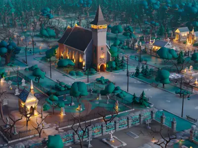 Cemetery Low-poly 3D model