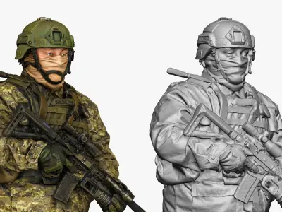 modern soldier in camouflage honeybadger 001149 3D model