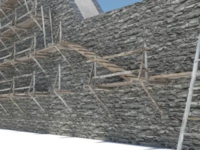 Modular medieval wooden scaffolding Low-poly 3D model