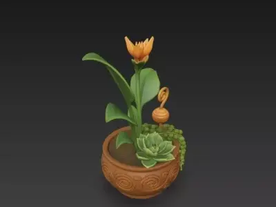 Stylized Tropical Succulent Arrangement- Bird of Paradise  3D model