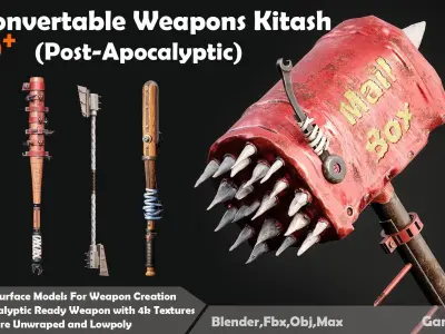 100 Convertable Weapons Kitbash Post-Apocalyptic Low-poly 3D model