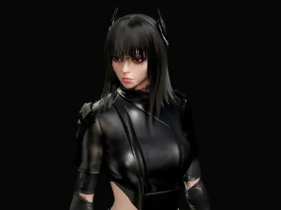 Samurai Girl Low-poly 3D model