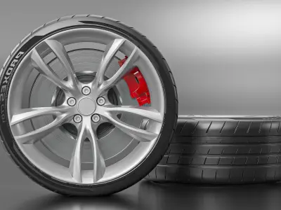 Luxury Car Wheel with Red Brake Caliper 3D model