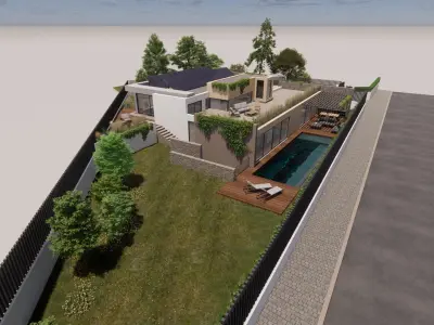 Modern House with Pool and Garden - ArchiCAD Project 3D model