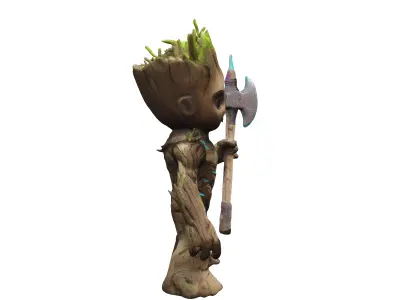 Groot character from Guardians of the Galaxy holding a huge s... 3D model