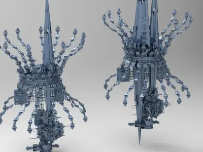 Jelly Fish Sci fi structure walls Low-poly 3D model