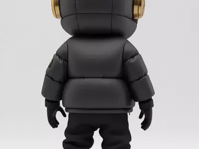 Streetwear Hoodie Robot 3D Model Red Glow Eyes Gold Chain Low-poly 3D model