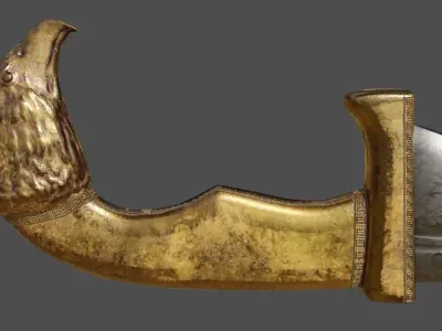 Kopis sword with gold handle Low-poly 3D model