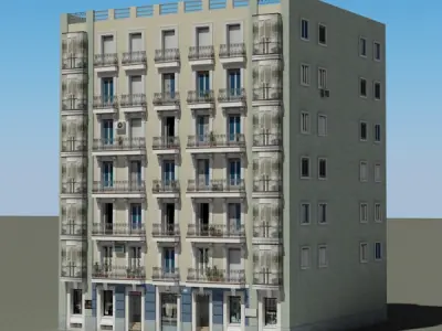 Building with balconies and balconies Low-poly 3D model