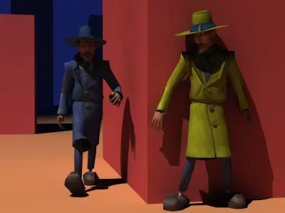 Spy low poly game-ready model man in coat Low-poly 3D model