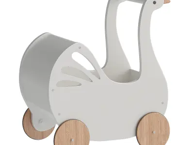 Sweet Wooden Swan Doll Stroller 3D model