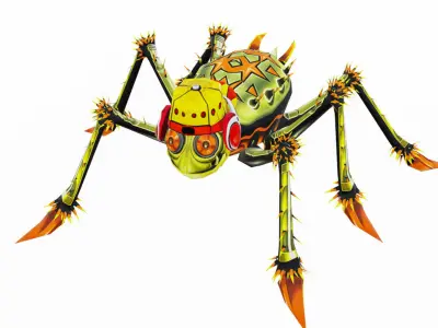Green Spider Robot Funny Cartoon Insect Parasite Beetle Lowpoly Low-poly 3D model