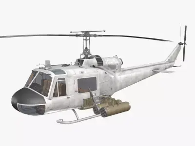Bell UH-1C Blank Livery Complex Animation Low-poly 3D model