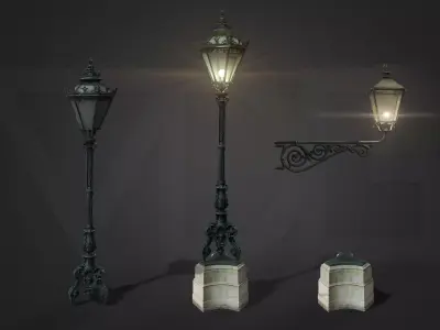 Street Lamp and Wall-Mounted Lamp Low-poly 3D model