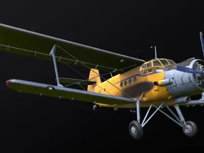 An-2 3D PBR 3D model old russian biplane flying in sky Low-poly 3D model
