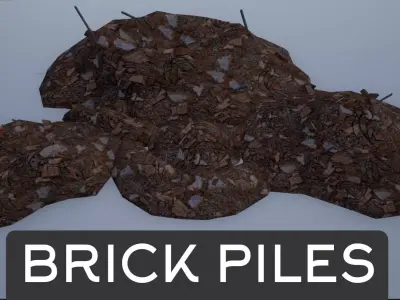 Destroyed Brick Rubble Piles Low-poly 3D model