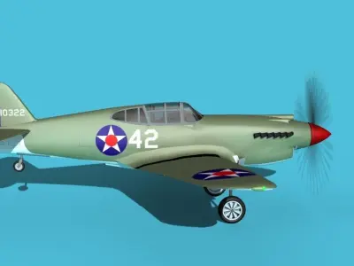 Curtiss P-40B Warhawk V01 USAAF 3D model