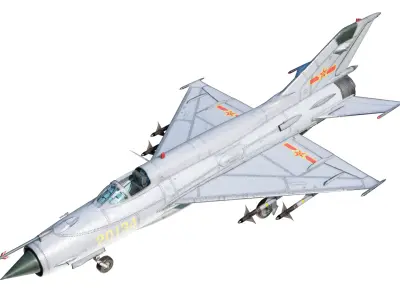PBR PLAAF J-7 Fighter Mig-21 Fishbed Low-poly 3D model