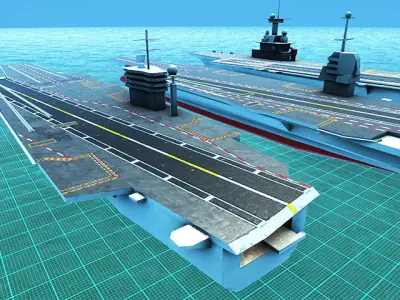 Aircraft Carrier Set Low-poly 3D model