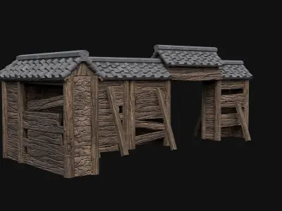 RUINED JAPANESE WALLS PALISADE FEUDAL FENCE BARRIER COLLECTION Low-poly 3D model