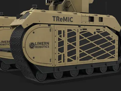 Smart Military Robot With Remote Machine Gun - Yellow 3D model