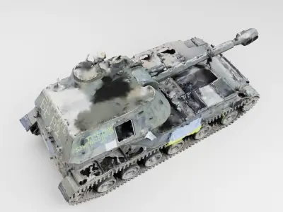 SO-152 2S3 Akatsiya self-propelled gun destroyed by Ukraine 3D model