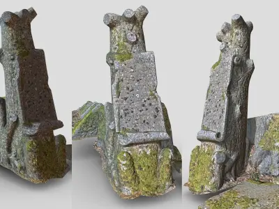 grave with tree motives Low-poly 3D model