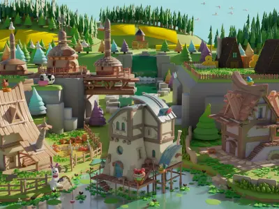 Animal village Buildings  Environment  Assets made in Blender 3D Low-poly 3D model