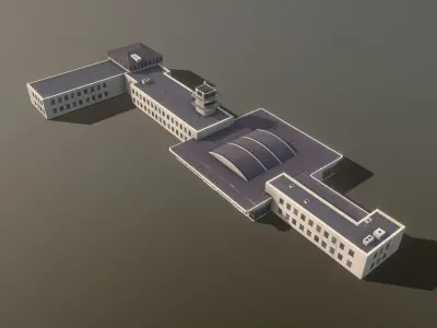Airport Terminal LKPR Military Terminal Prague Ruzyne Airport Low-poly 3D model