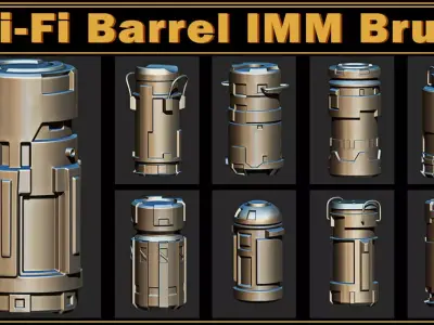 20 Sci-Fi Barrel IMM Brush Low-poly 3D model