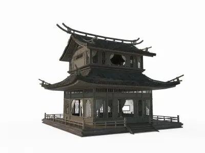 Ancient Asian architecture thatched palaces 3D model