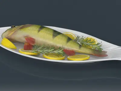 Ceramic Serving Dish with Fish 3D model