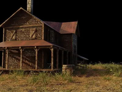  Village Hut Shed Barn Model Low-poly 3D model